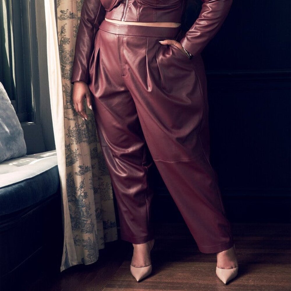 Eloquii Size 18 Burgundy Pleat Detail Tapered Faux Leather Pant